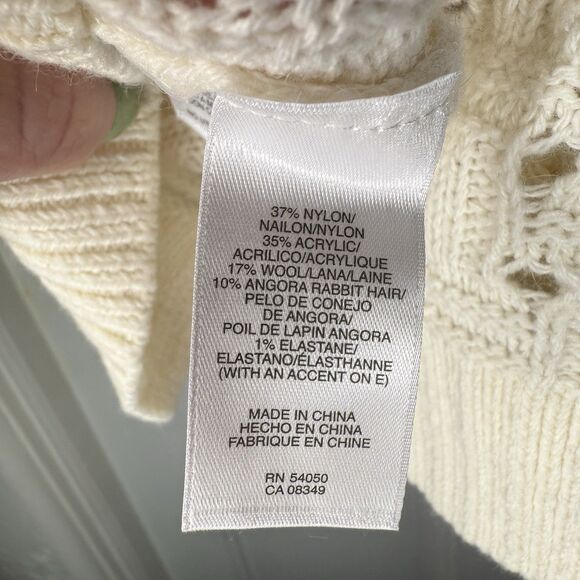 Anne Klein XL Cream V Neck Sweater Wool Angora Blend Open Knit Pullover Textured - Picture 4 of 4